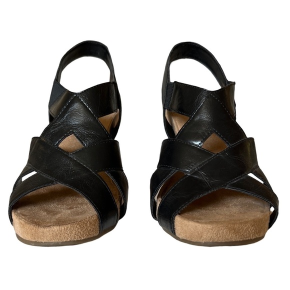 Black Wedge Cork Strap Heels Shoes - Picture 3 of 9